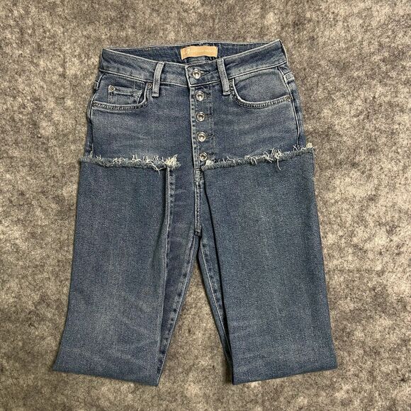 7 For All Mankind Luxe Vintage Ultra High Rise Slim Kick Jeans 25 Button Fly - Picture 12 of 17